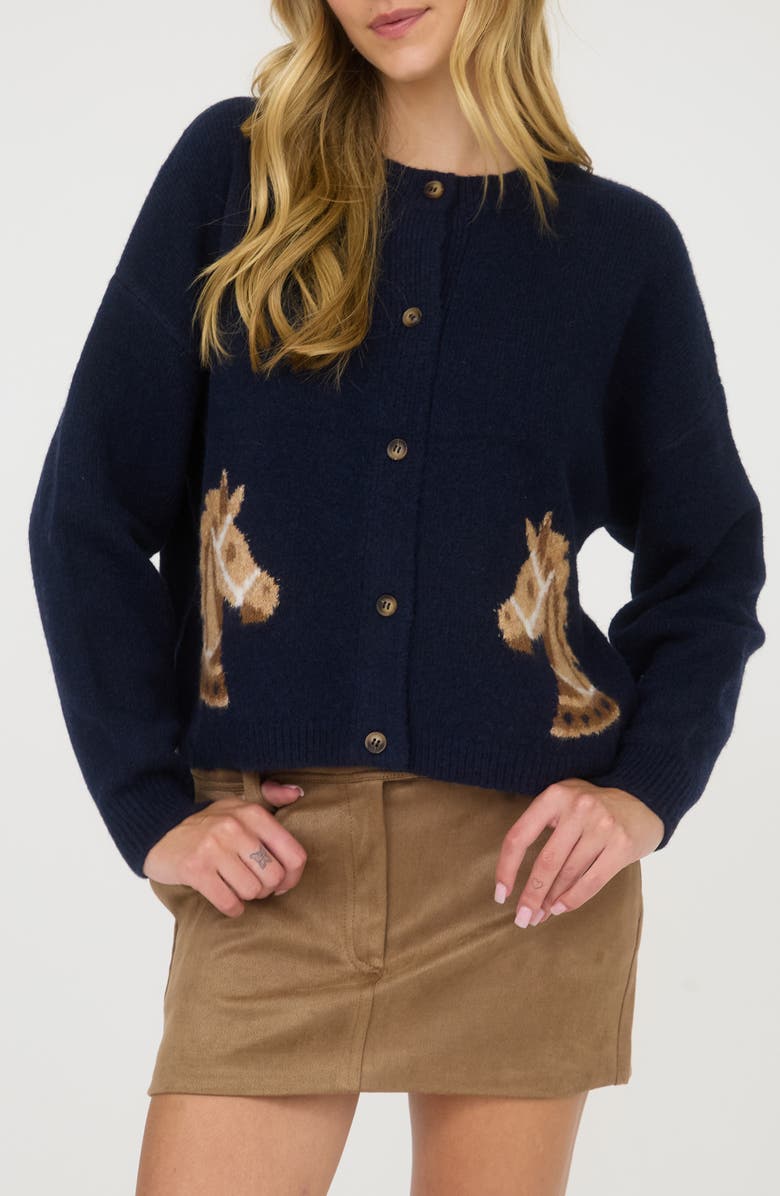 Blu Pepper Horse Cardigan, Main, color, Navy