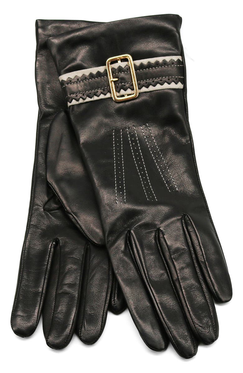Portolano Buckle Leather Gloves, Main, color, Black/ Sting