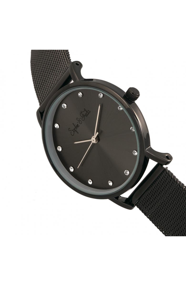 Sophie and Freda Sophie & Freda Savannah Mesh Bracelet Watch w/Swarovski Crystals, Alternate, color, Black