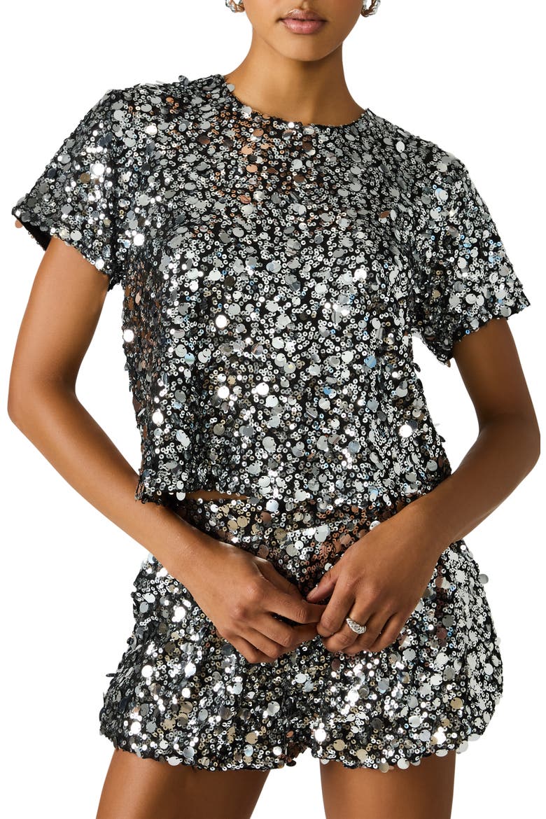 Cressa Sequin & Paillette Crop Top, Main, color, SILVER