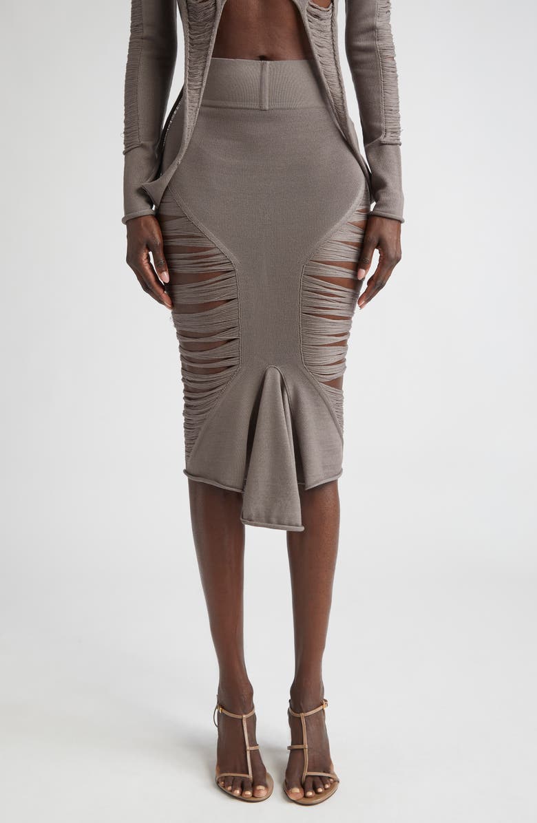 Rick Owens Gonna in Maglia Knit Wool Midi Skirt, Main, color, 