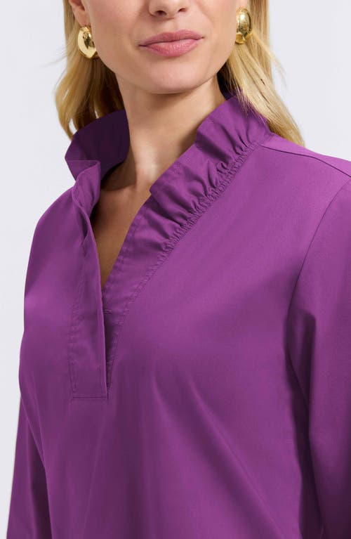 Foxcroft Tammy Ruffle Collar Cotton Blend Top In Purple