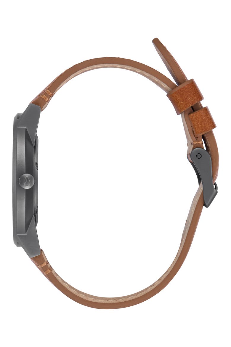 Porter Round Leather Strap Watch, 40mm, Alternate, color, GUNMETAL/ CHARCOAL/ TAUPE