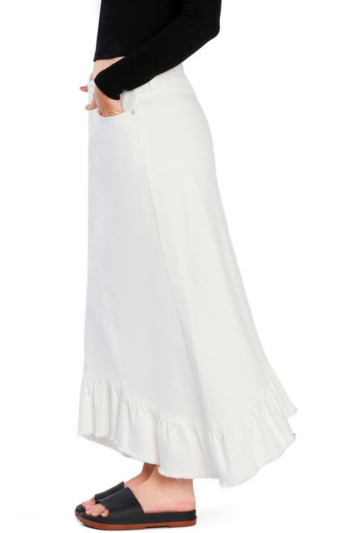 Wash Lab Denim Pieced Ruffle Denim Maxi Skirt In Stone White