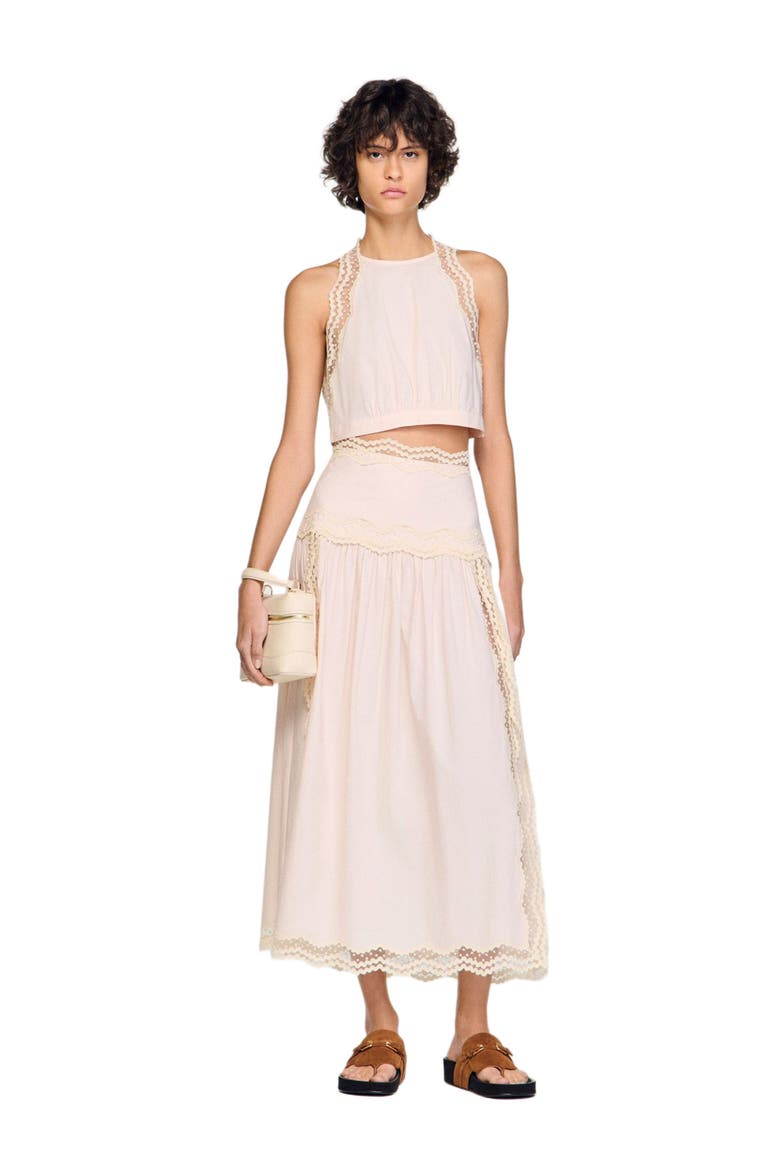 Long cotton skirt with trim, Alternate, color, Light pink