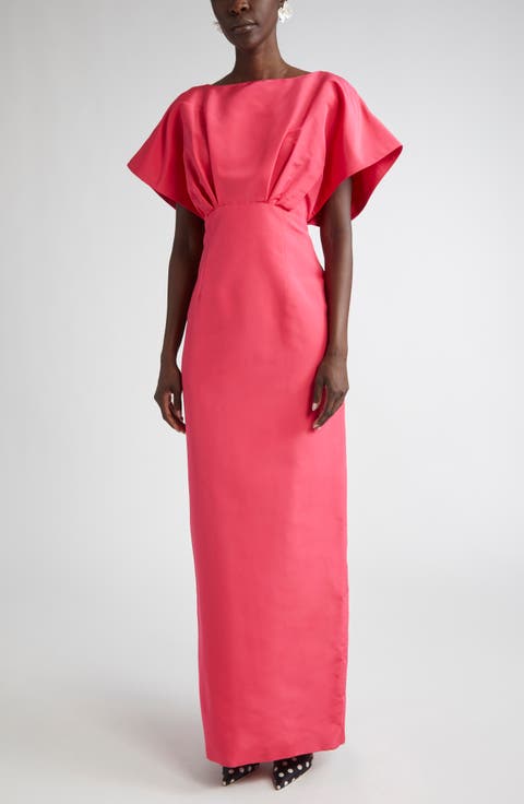 Fan Bodice Silk Faille Column Gown