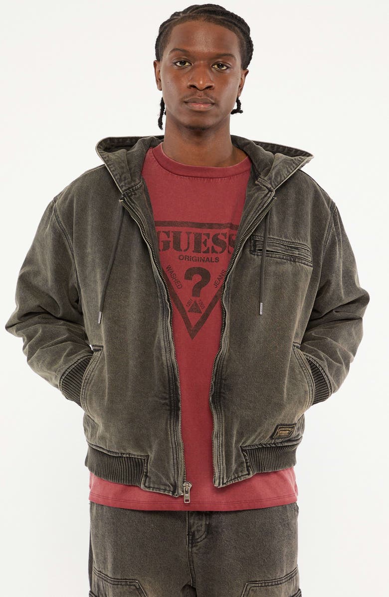 GUESS ORIGINALS Originals Hooded Sanded Denim Zip Jacket, Alternate, color,