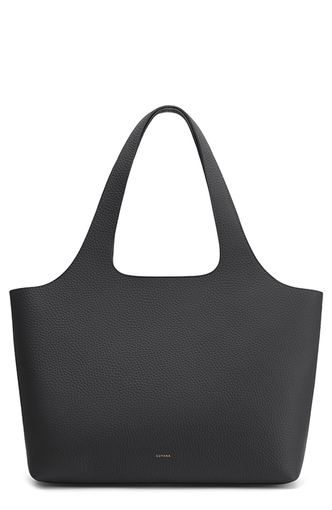 System 16-Inch Laptop Leather Tote, Main, color, BLACK