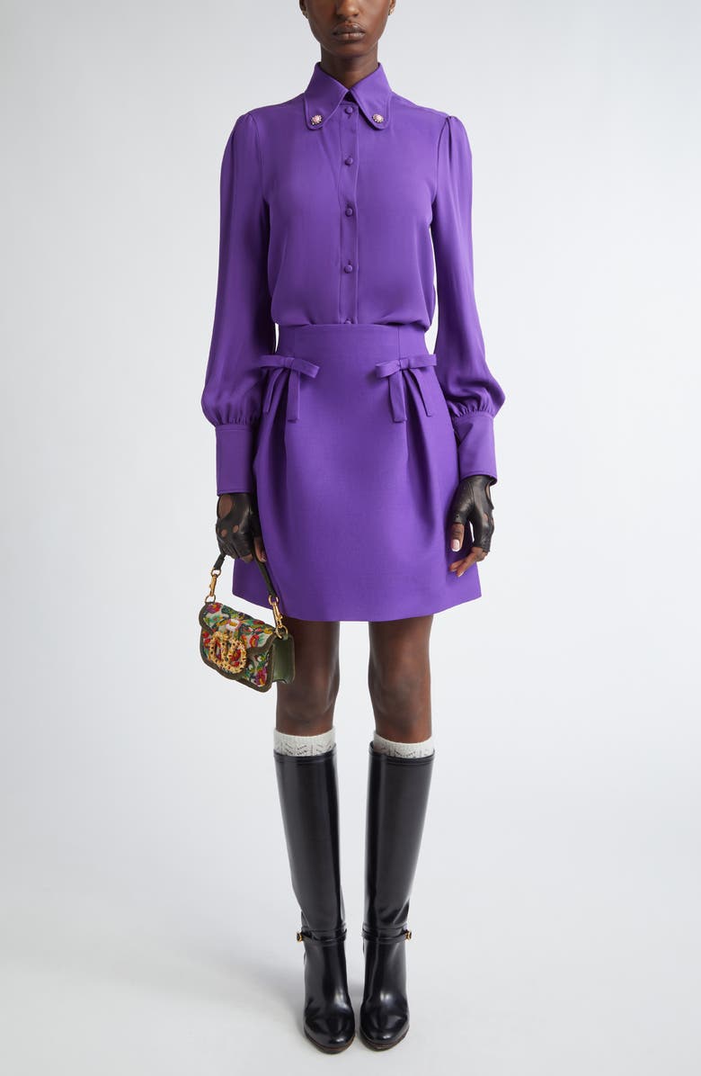 Valentino Garavani Bow Detail Crepe Couture Miniskirt, Alternate, color, 