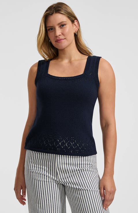 Pointelle Square Neck Tank Sweater