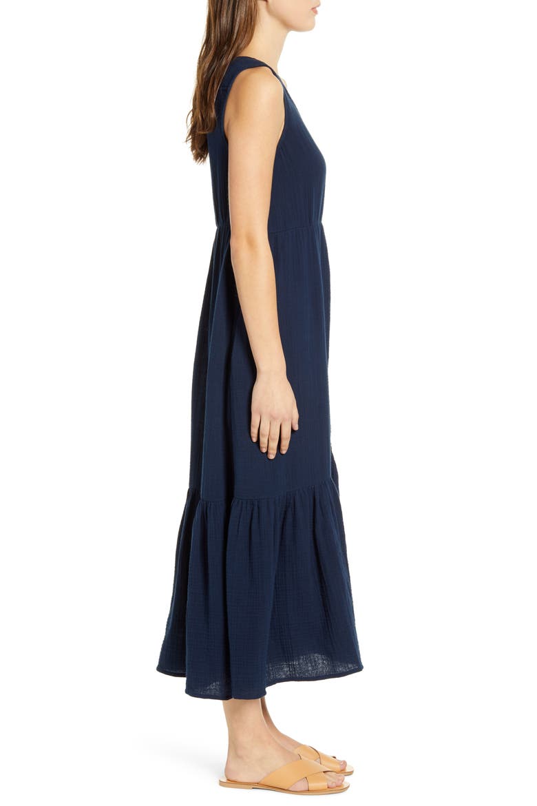 Lexa Sleeveless Cotton Double Cloth Midi Dress, Alternate, color, NAVY