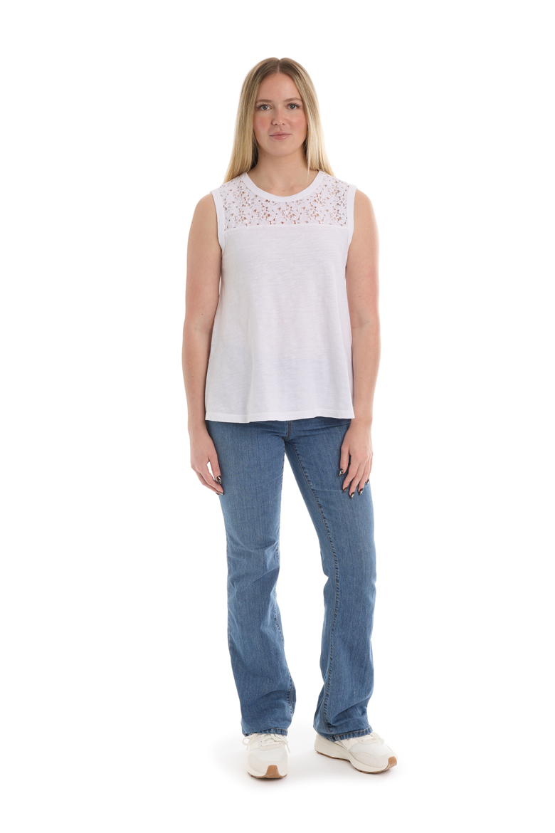 Shell with Lace Yoke Top, Alternate, color, White