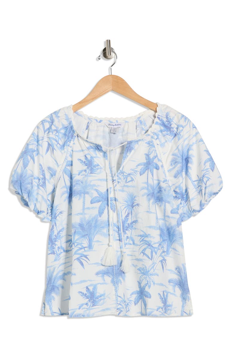 Tommy Bahama Fortuna Fronds Puff Sleeve Cotton Top, Main, color, Vanilla Ice