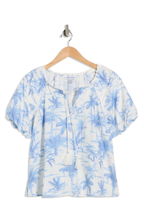 Fortuna Fronds Puff Sleeve Cotton Top