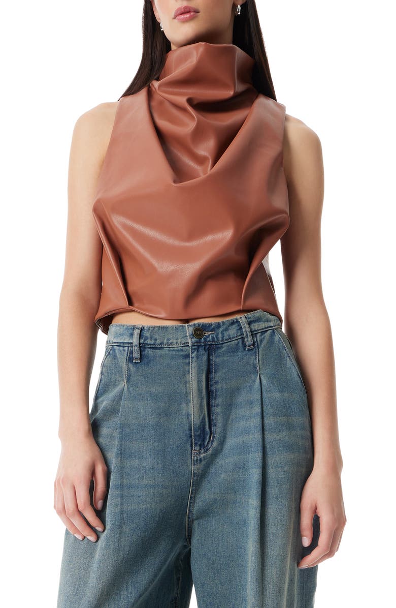 Robert Rodriguez Laine Mock Neck Faux Leather Top, Main, color, Toasted Almond