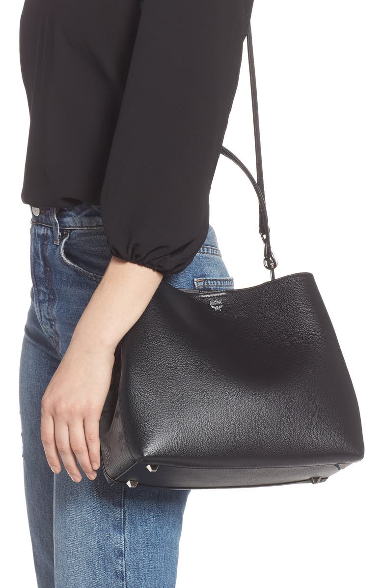 MCM Sarah Leather & Visetos Canvas Hobo, Alternate, color,