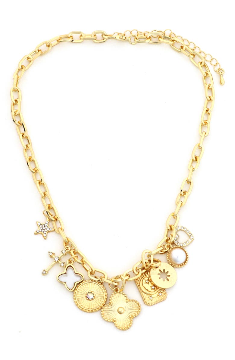 Panacea Clover Charm Necklace, Main, color, Gold
