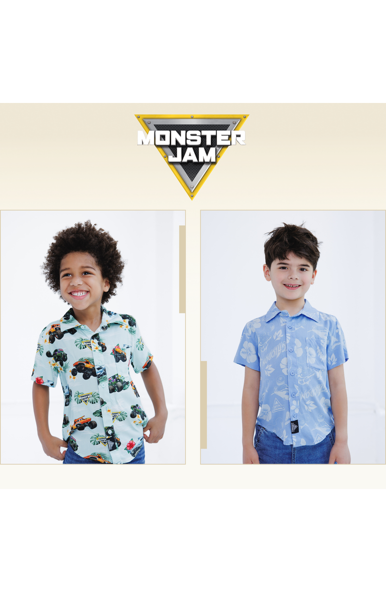 Monster Jam Short Sleeve Button Down Shirt, Alternate, color, Megalodon Sky Blue