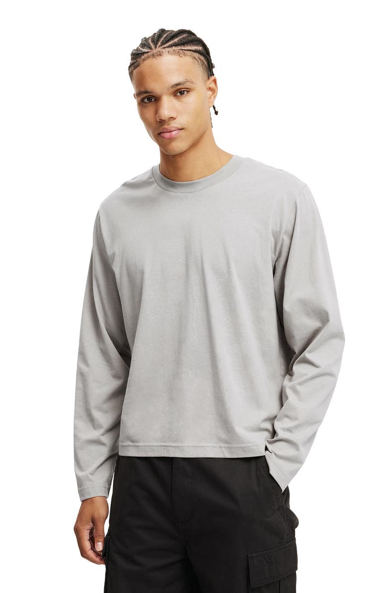 Cotton On Men's Cropped Fit Long Sleeve, Main, color, Overcast Grey