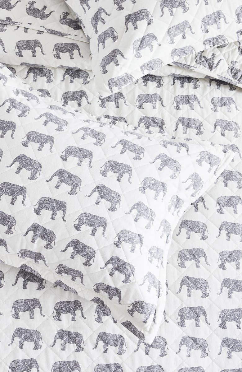 MELANGE HOME Elephant Flannel Quilt Set, Alternate, color, Grey