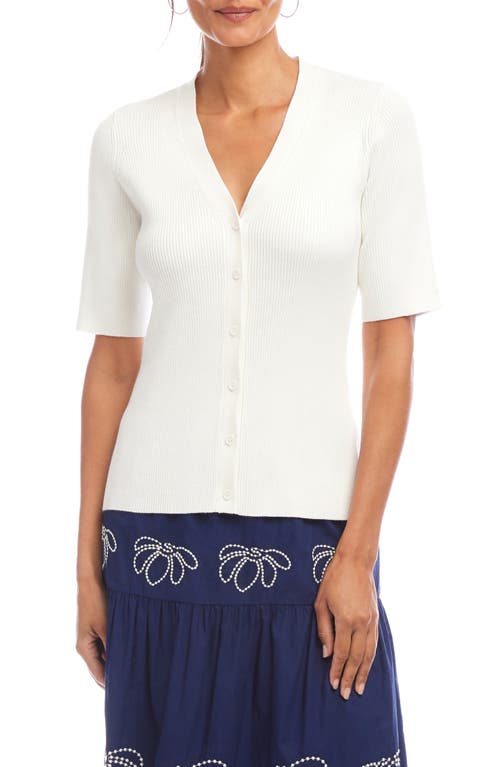 Shop Karen Kane Rib Short Sleeve Cardigan In White