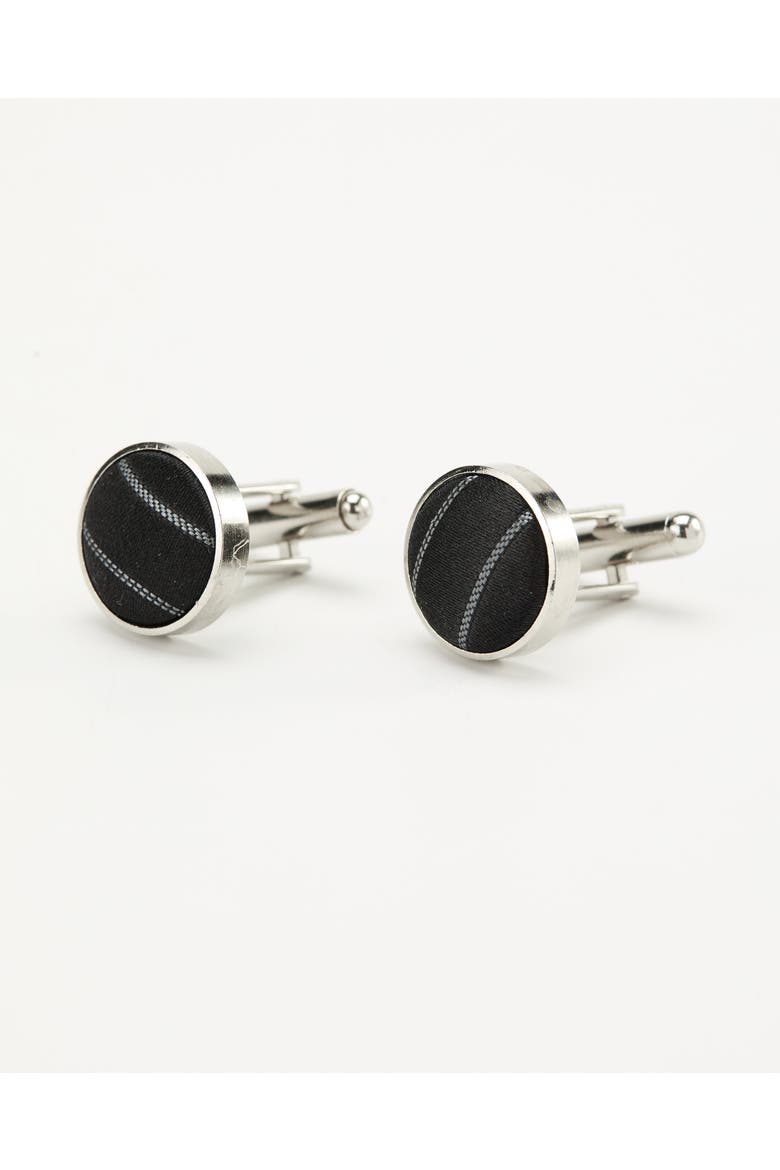 Pinstripe Silk Cufflinks, Alternate, color, Black