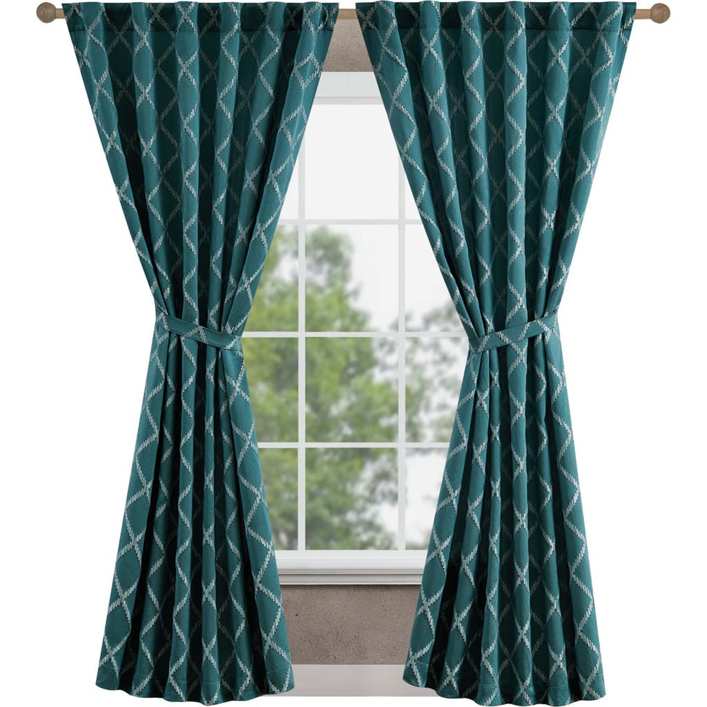 Jessica Simpson Lynee Geometric Satin Jacquard Blackout Curtains In Teal