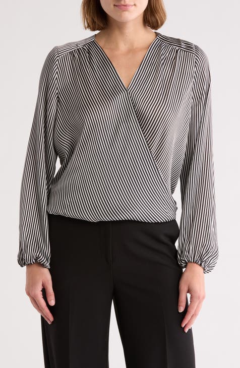 Long Sleeve Faux Wrap Blouse