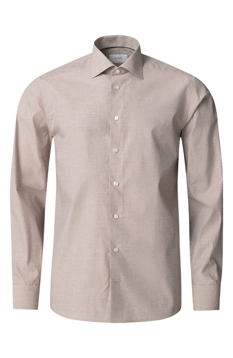 Eton Slim Fit Tan Mélange Cotton Twill Dress Shirt, Alternate, color, Light Beige