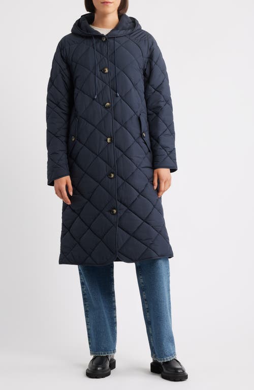 Bernardo Hooded Quilted Longline Jacket In Blue