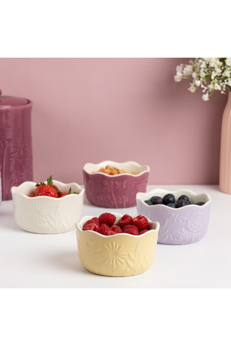 In The Meadow Ramekins with Embossed Floral Design, Set of 4, Alternate, color, Multicolor