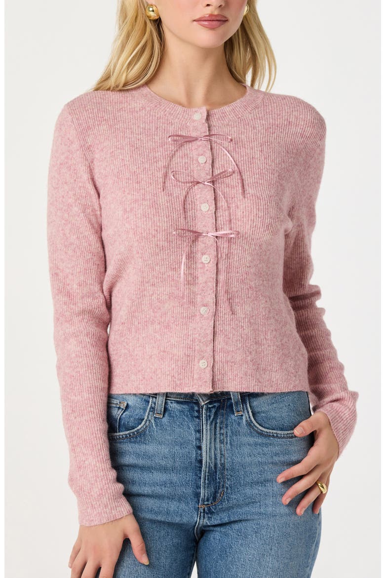 Satin Bow Knit Cardigan, Alternate, color, PINK