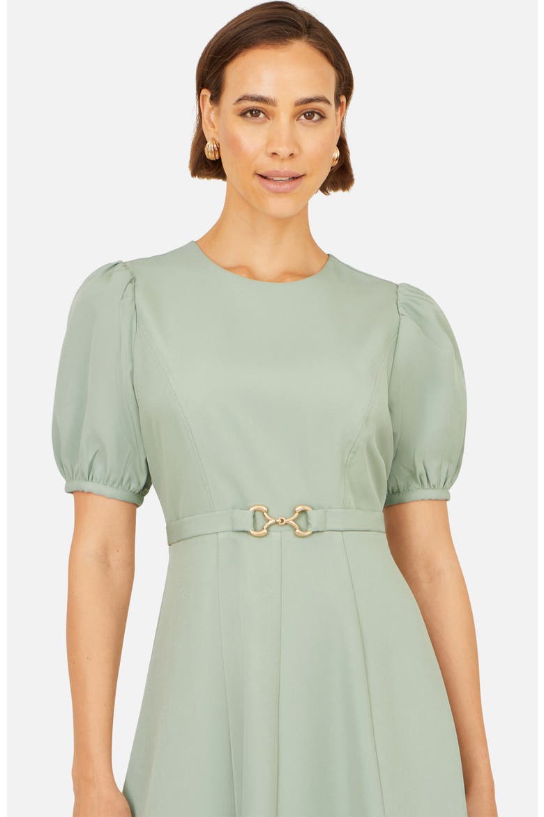 Buckle Detail Short Sleeve Skater Dress, Alternate, color, Mint Green
