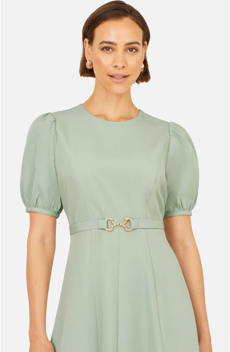 Yumi Buckle Detail Short Sleeve Skater Dress, Alternate, color, Mint Green