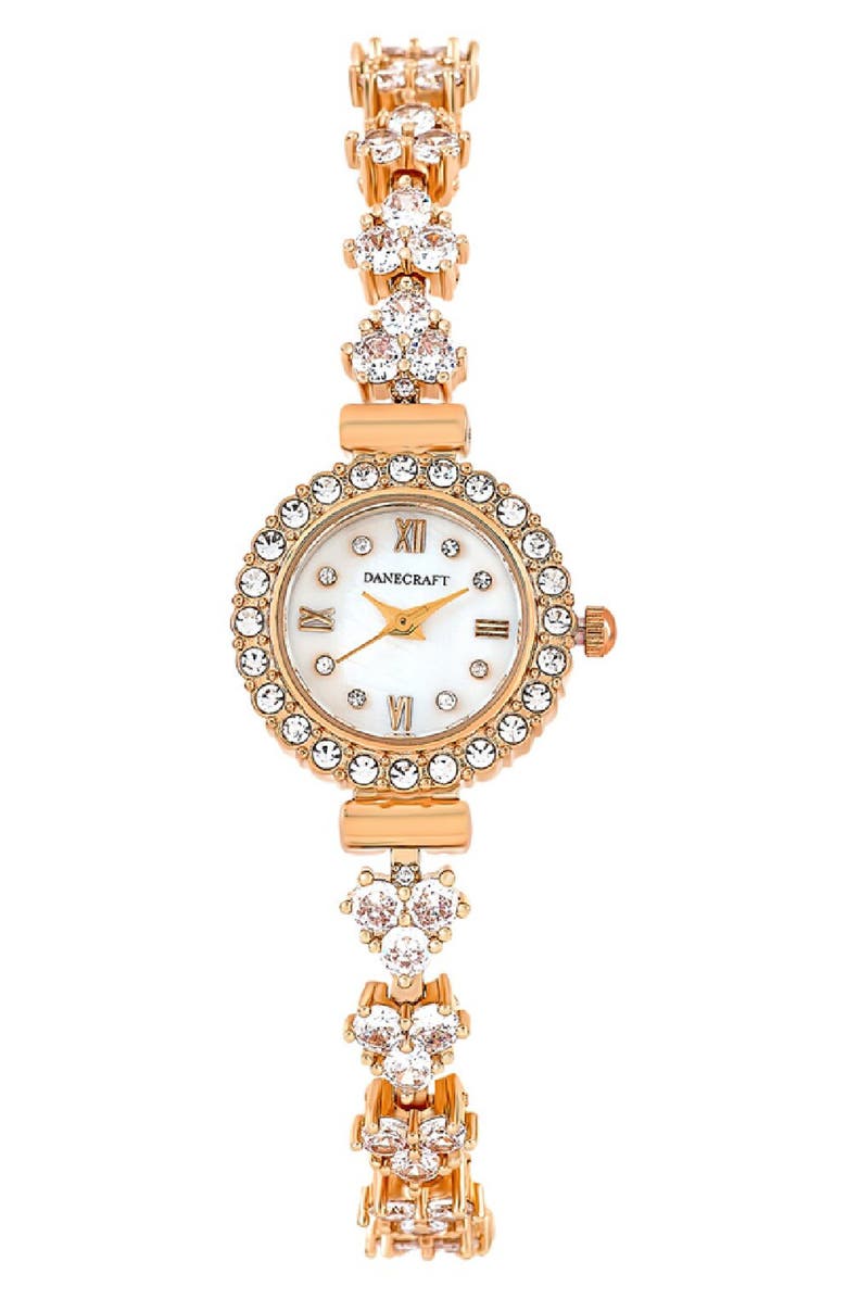 Danecraft Crystal Mother-of-Pearl Quartz Bracelet Watch, 23mm, Main, color, Rosegold
