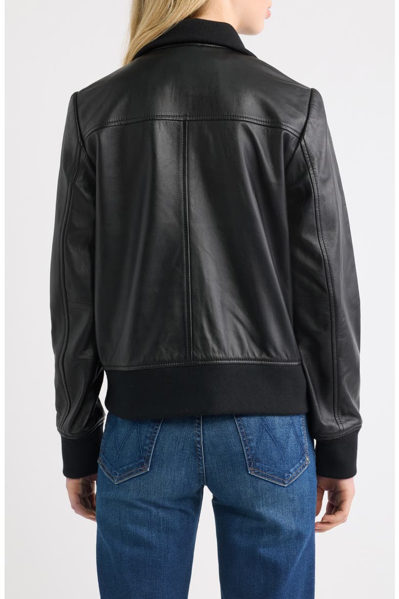 Knit Collar Leather Jacket, Alternate, color, BLACK