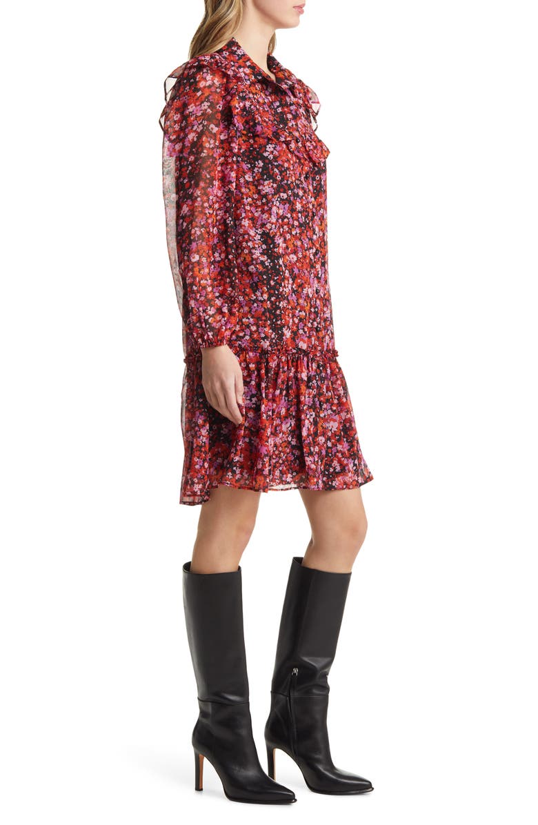 Julia Jordan Floral Print Ruffle Long Sleeve Shirtdress, Alternate, color, Black Multi