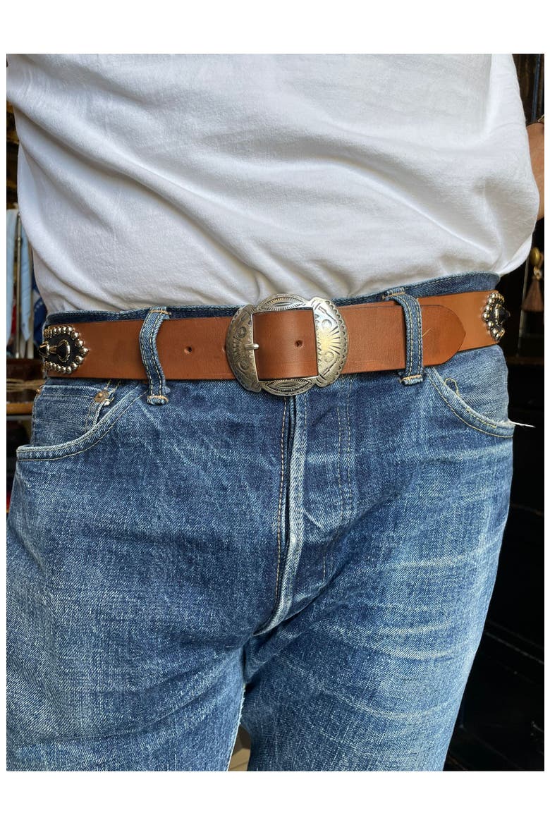 Western Leather Belt with Navajo Buckle, Alternate, color, Silver