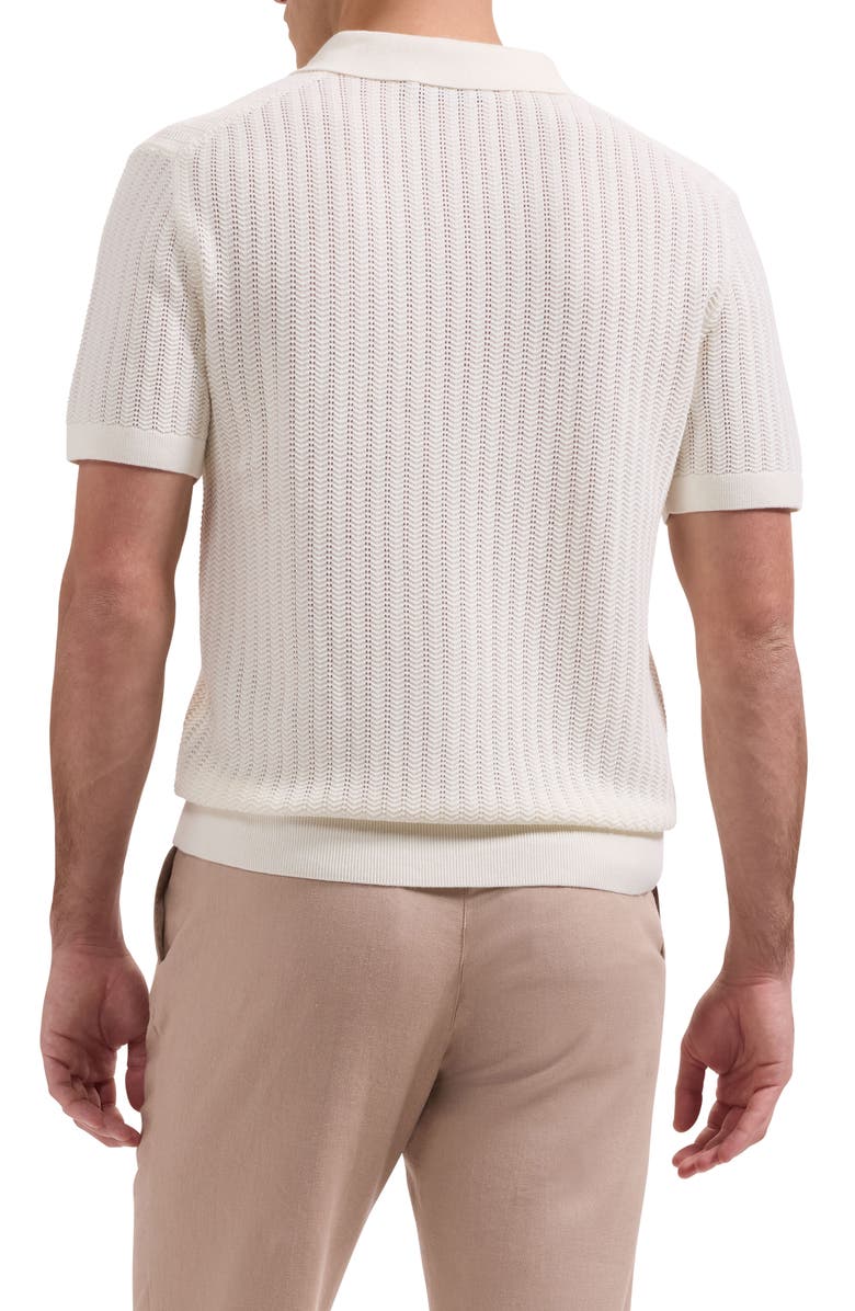 Bugatchi Pointelle Stitch Cotton & Silk Polo Sweater, Alternate, color, Chalk