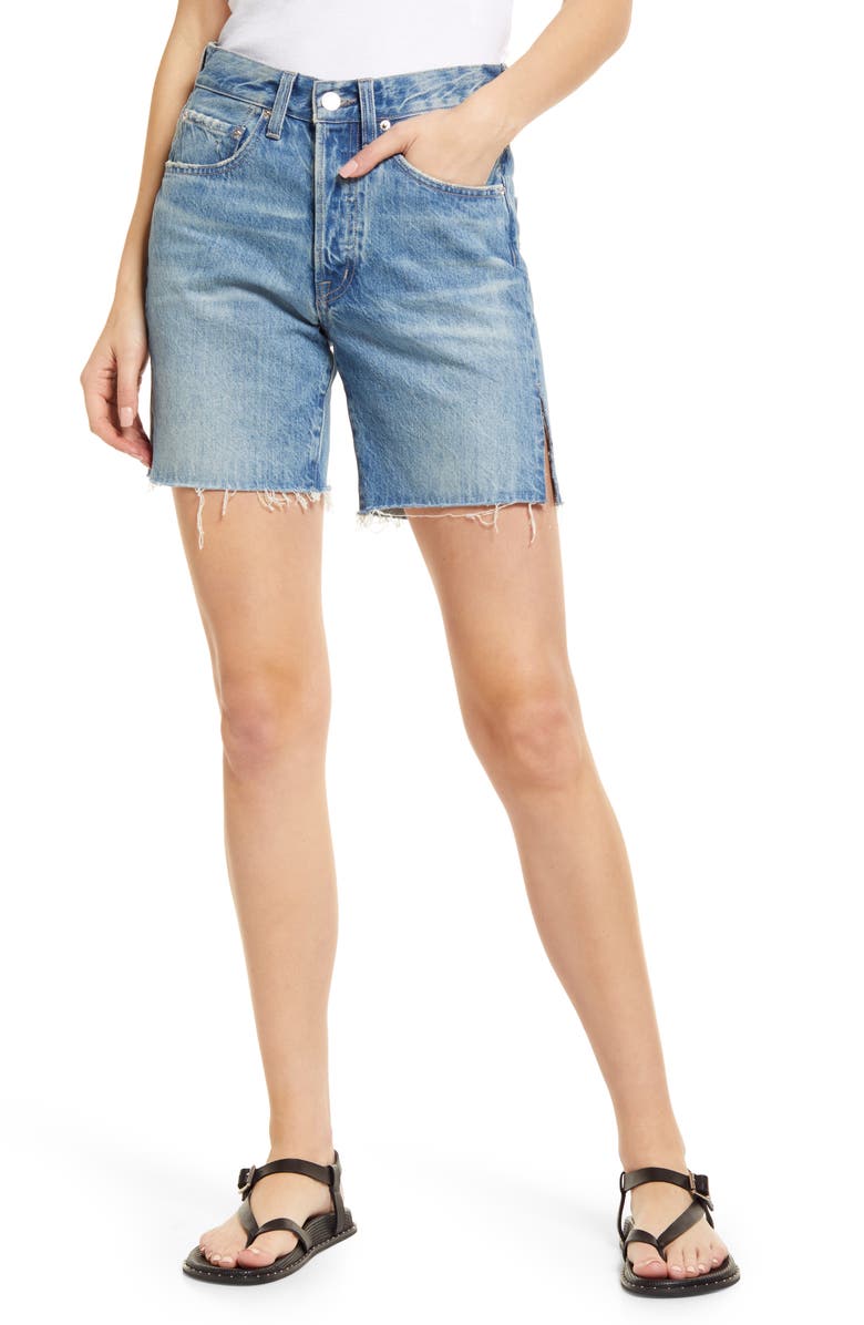 EDWIN Cai High Waist Cutoff Denim Shorts, Main, color, 
