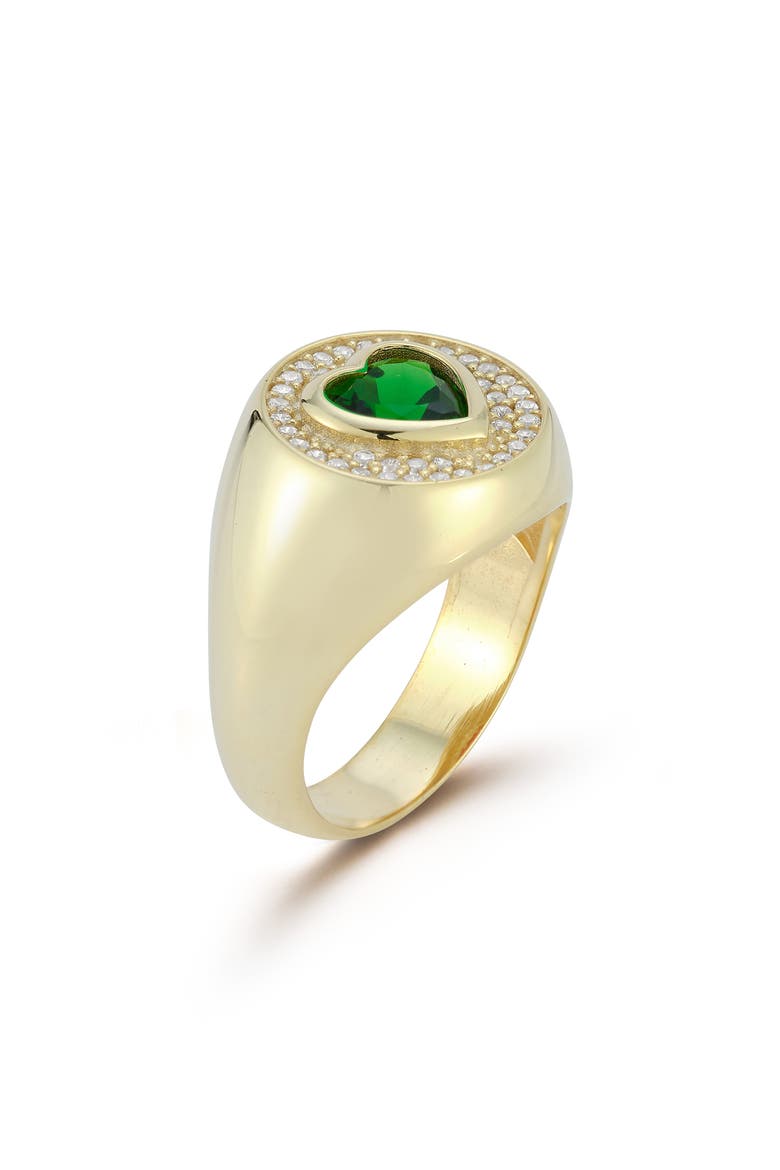 Cubic Zirconia Heart Signet Ring, Alternate, color, GOLD
