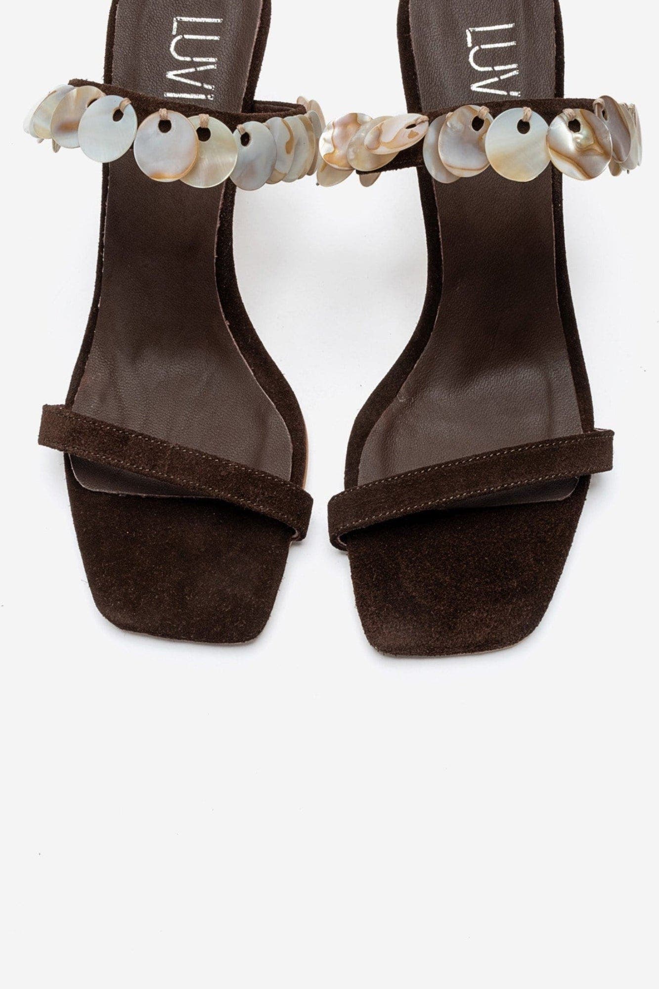 Arund Leather Stiletto Ankle Strap Sandal, Alternate, color, Brown Suede