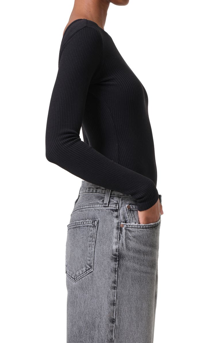 AGOLDE Bridget Rib V-Neck Bodysuit, Alternate, color, Black