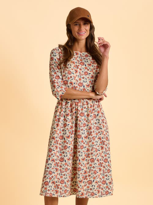 Brakeburn Beech 3/4 Sleeve Waist Tie Midi Dress In White
