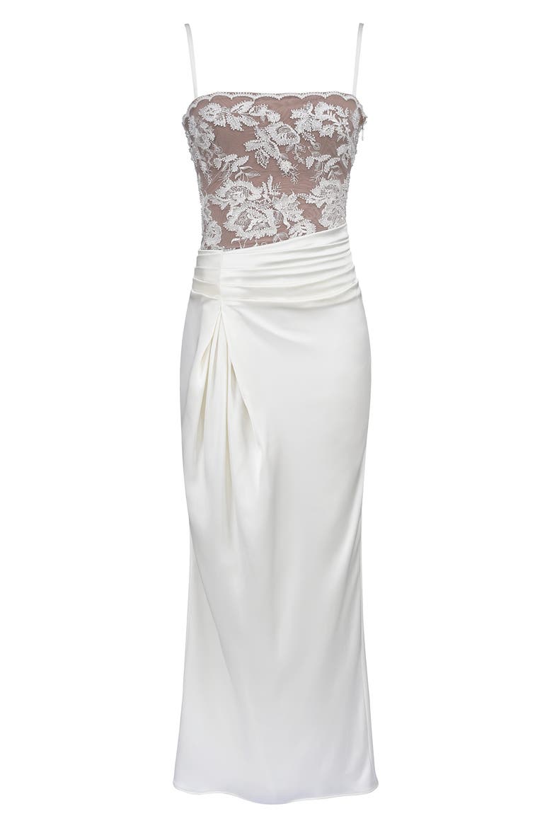 Eliette Lace & Satin Column Gown, Alternate, color, WHITE