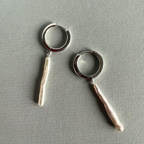 Astor & Orion Women's White / Silver Nora Silver Hoops With Freshwater Pearl Dangle In Silver