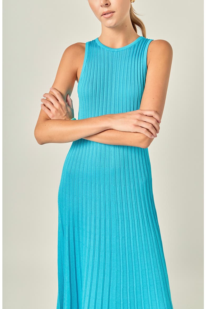 Pleated A-Line Knit Midi Dress, Alternate, color, BLUE