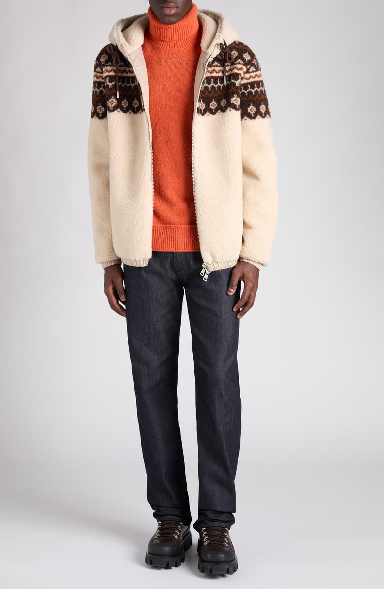 Moncler Fleece Hooded Jacket, Alternate, color, Beige