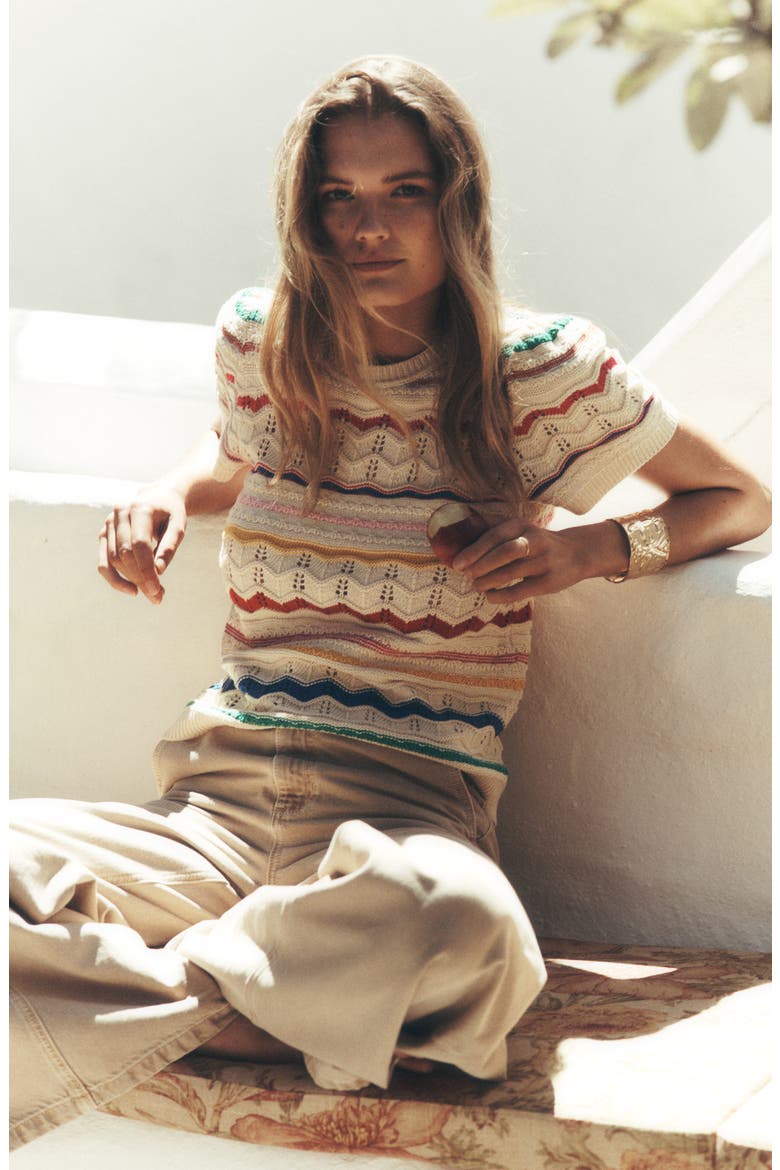 Monica Stripe Pointelle Stitch Top, Alternate, color, MULTI STRIPE