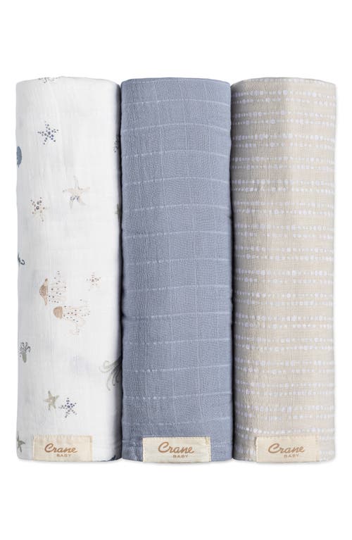 Crane Baby Cove 3-pack Assorted Cotton Swaddle Blankets In Blue